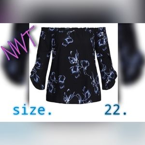 Size 22 Black Blue Floral Blouse Top City …